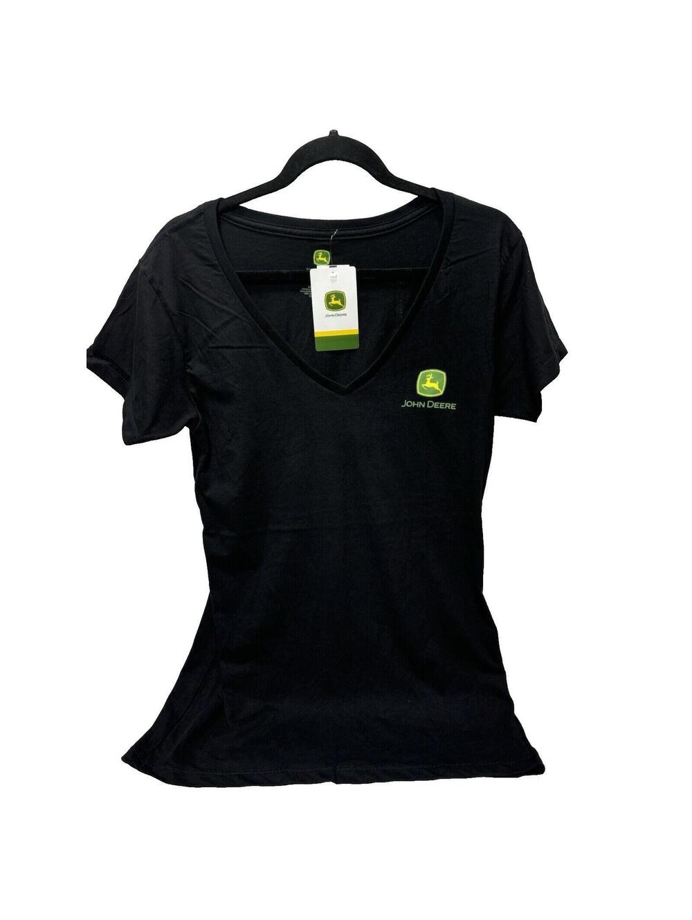 John Deere Farm North Dakota Women's Large Black V-Neck T-Shirt New*